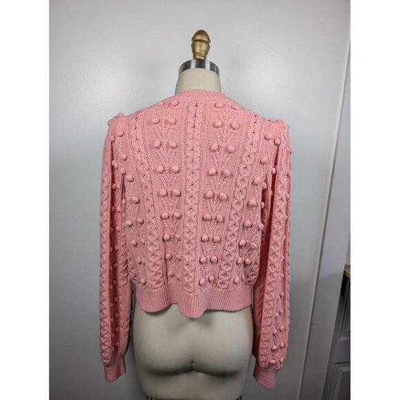 Alice + Olivia Kitty Puff Sleeve Sweater Cardigan Size Medium‎ Cable Knit NEW - Picture 13 of 14